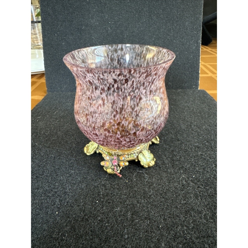 Jay Strongwater Signed Swarovski dragonfly Enamel base Votive Candle Holder